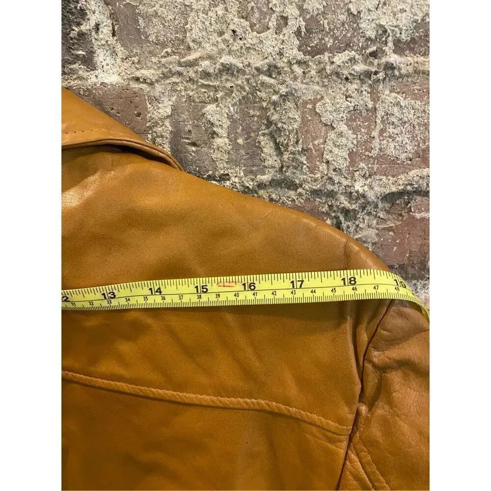 Genuine Leather Vintage 1970s Faux Fur Removable Liner Carmel Jacket • SIZE 40 - Picture 12 of 16